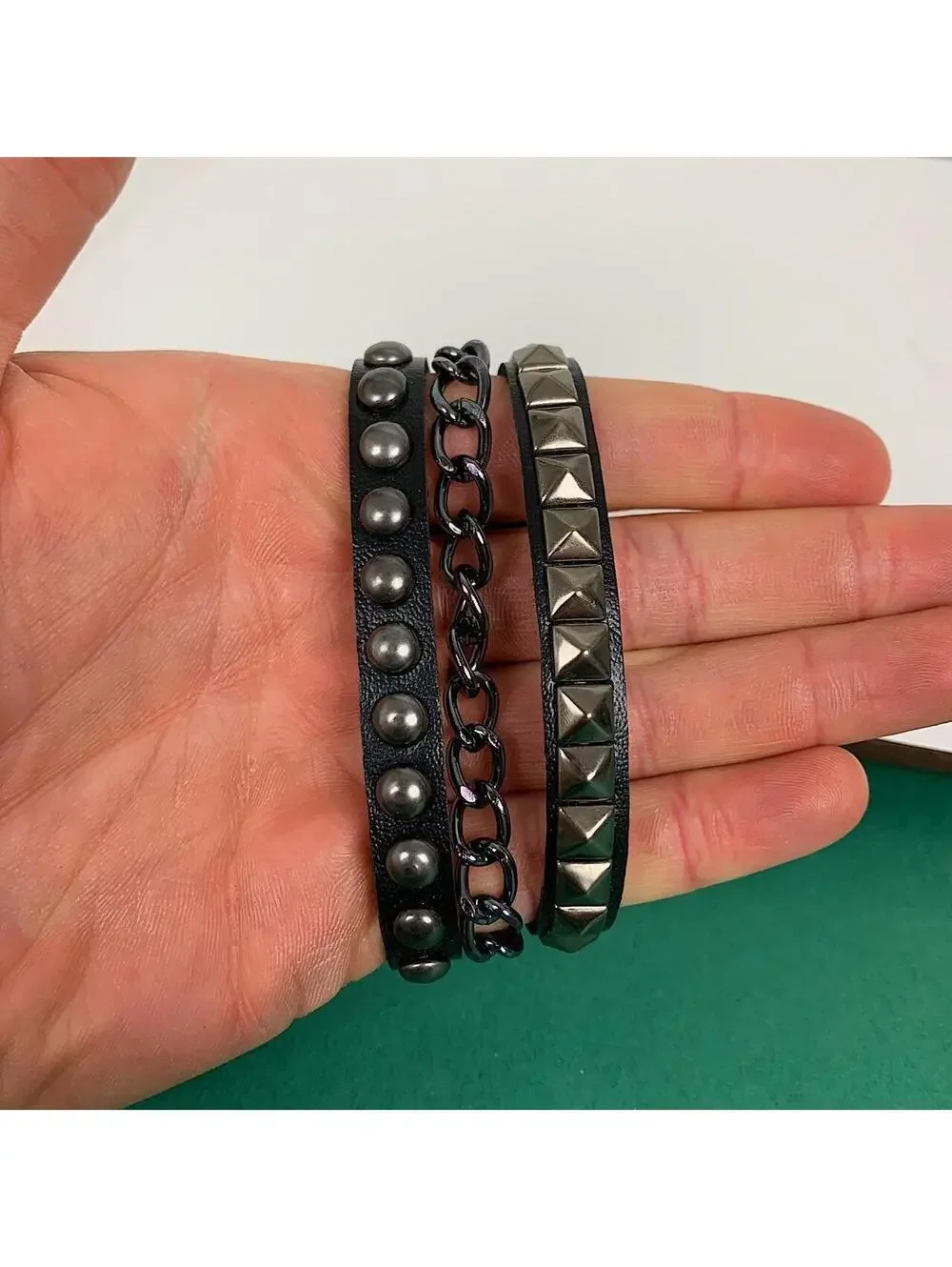Grunge Y2K style Black and silver studded spike bracelet set